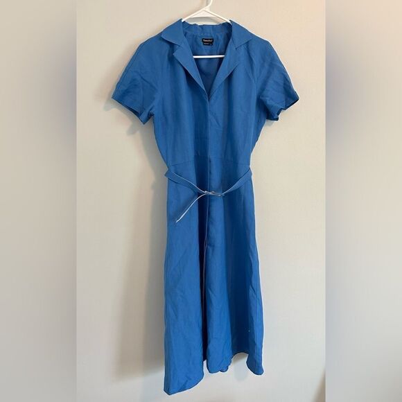 Barrie Pace Blue Silk Linen Blend Blue Button Down Dress Size 6 Vintage READ - Picture 1 of 9